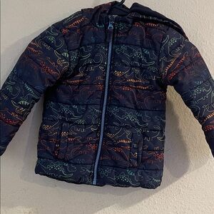 Navy Dinosaur Print Kids Puffer Jacket